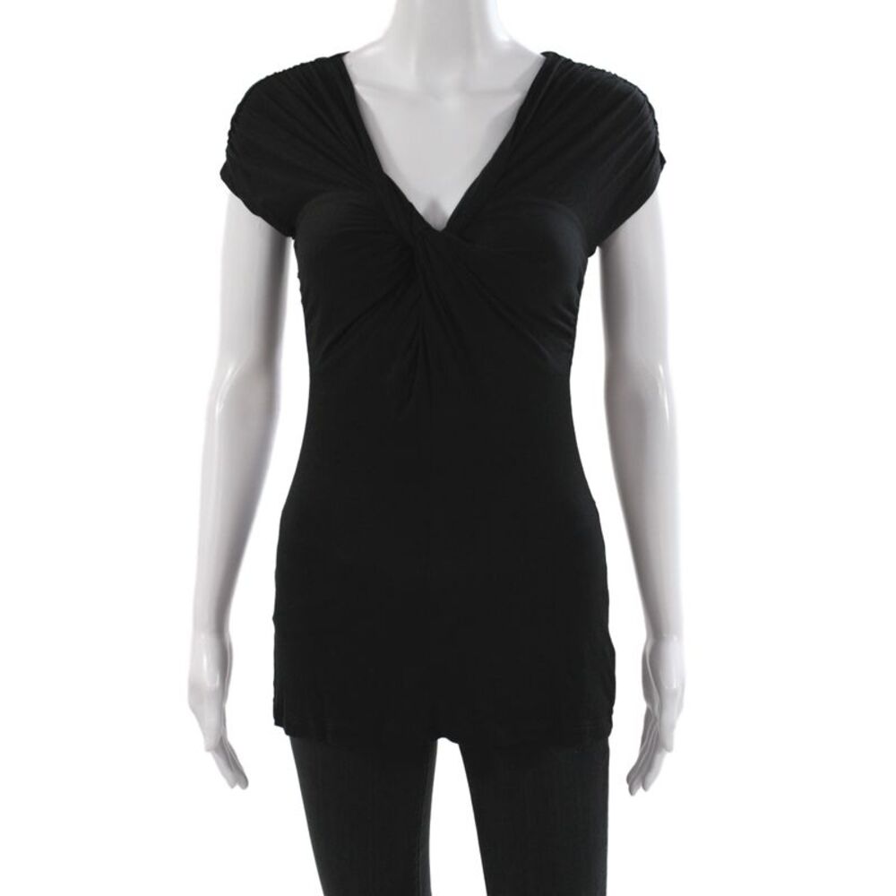 Velvet Womens Black V-Neck Cap Sleeve Basic Blouse Size M